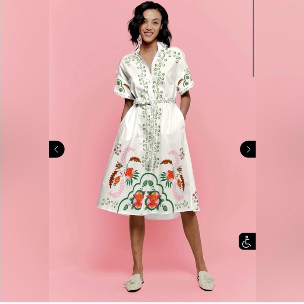 Tucker White Dress with Colorful Floral Design